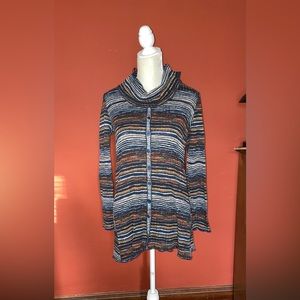 Pure essence striped / ribbed long sleeve, loose turtleneck top